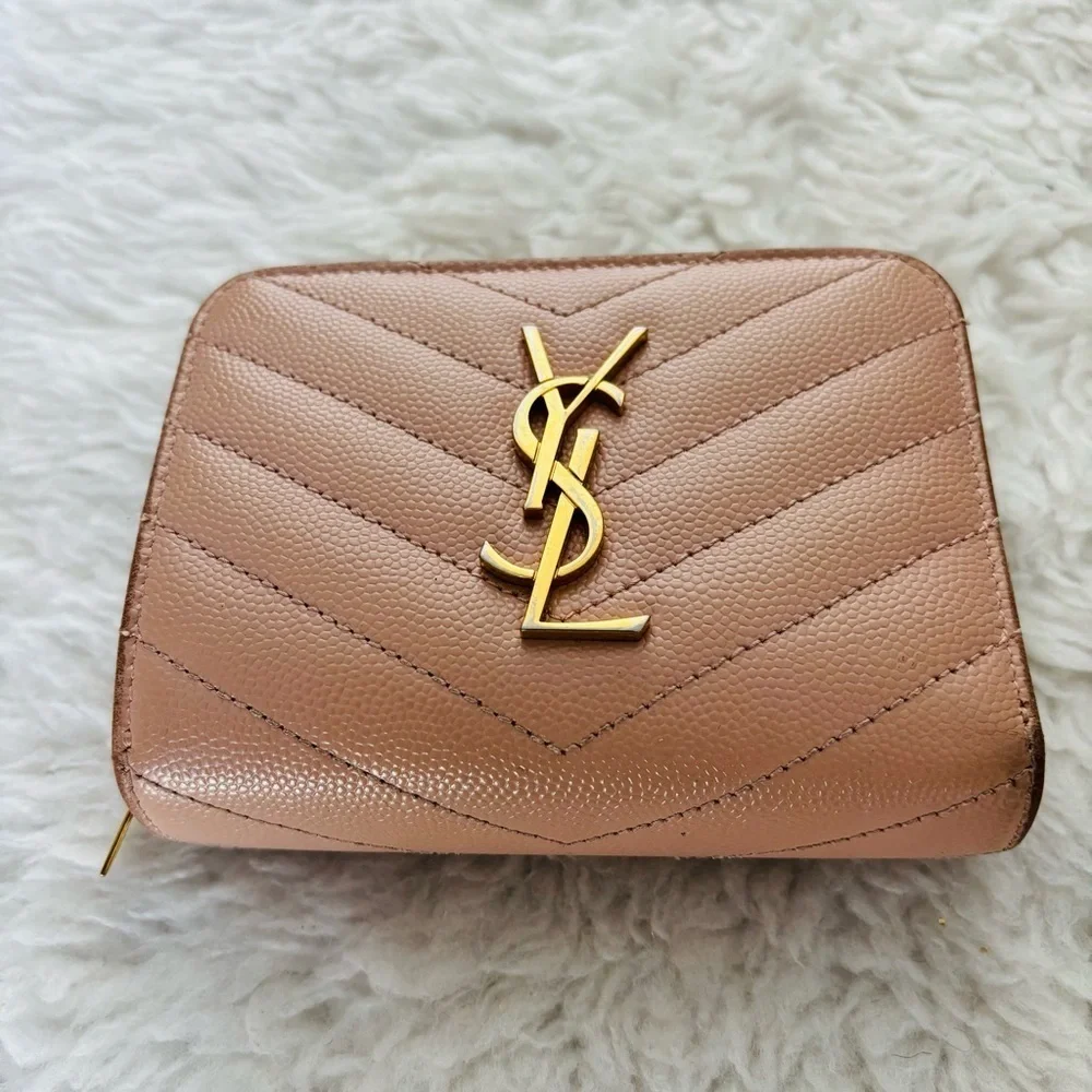 Yves Saint Laurent Cassandra Matellase Blush Grain Leather Compact Wallet